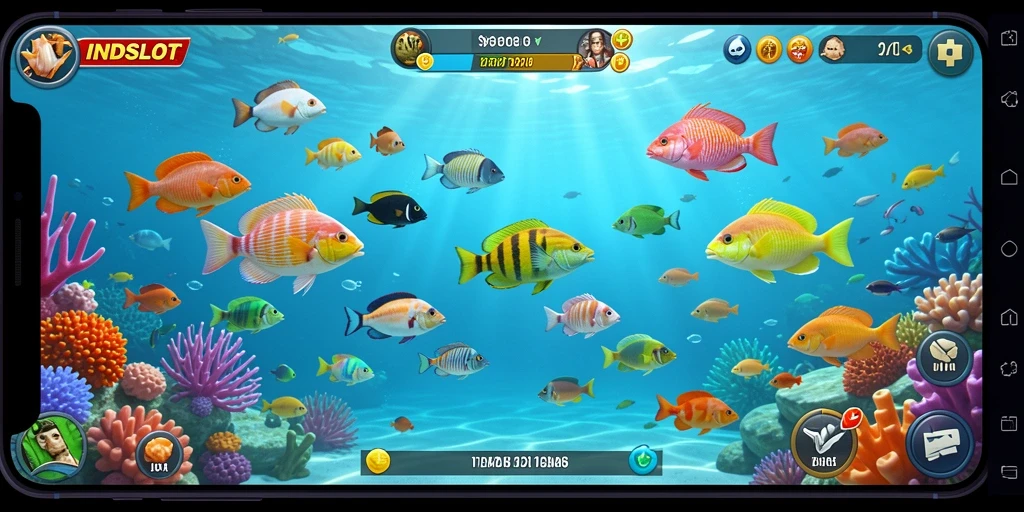 Tampilan gameplay seru INDSLOT saat menembak ikan.