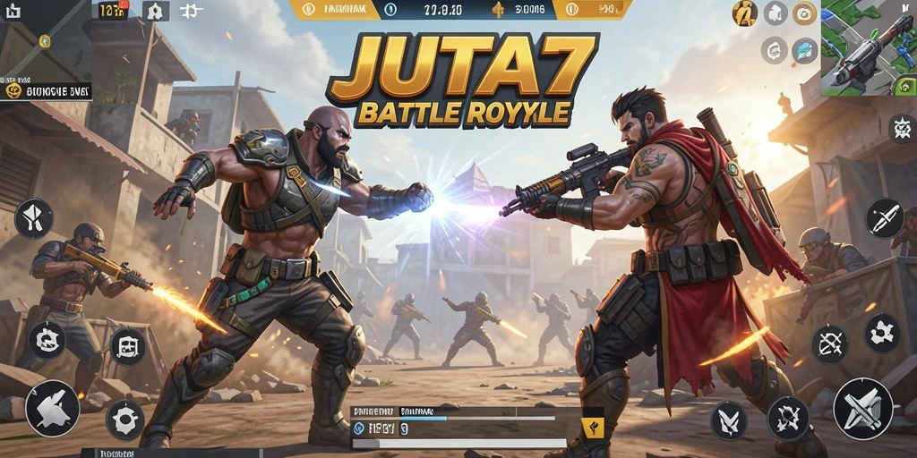 Screenshot dari gameplay seru JUTA7 di medan pertempuran Battle Royale.