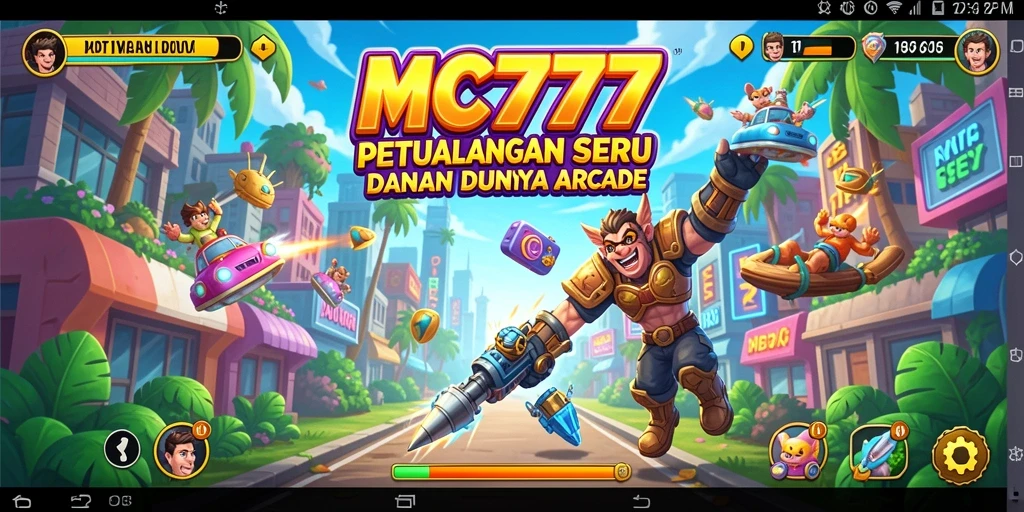 Screenshot utama MC777 yang menunjukkan aksi seru gameplay Arcade.